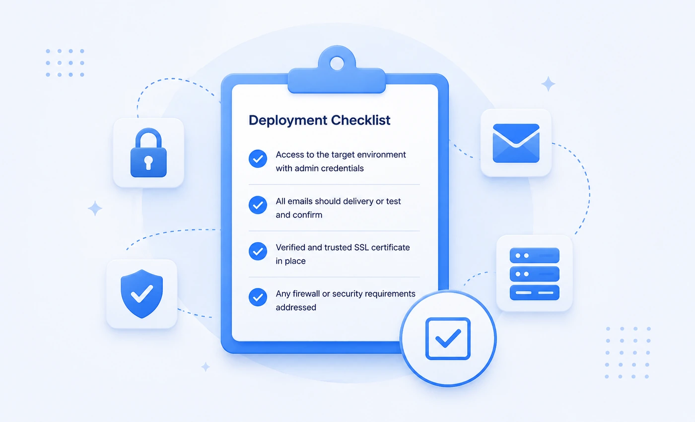 Deployment checklist showing prerequisites for rollout