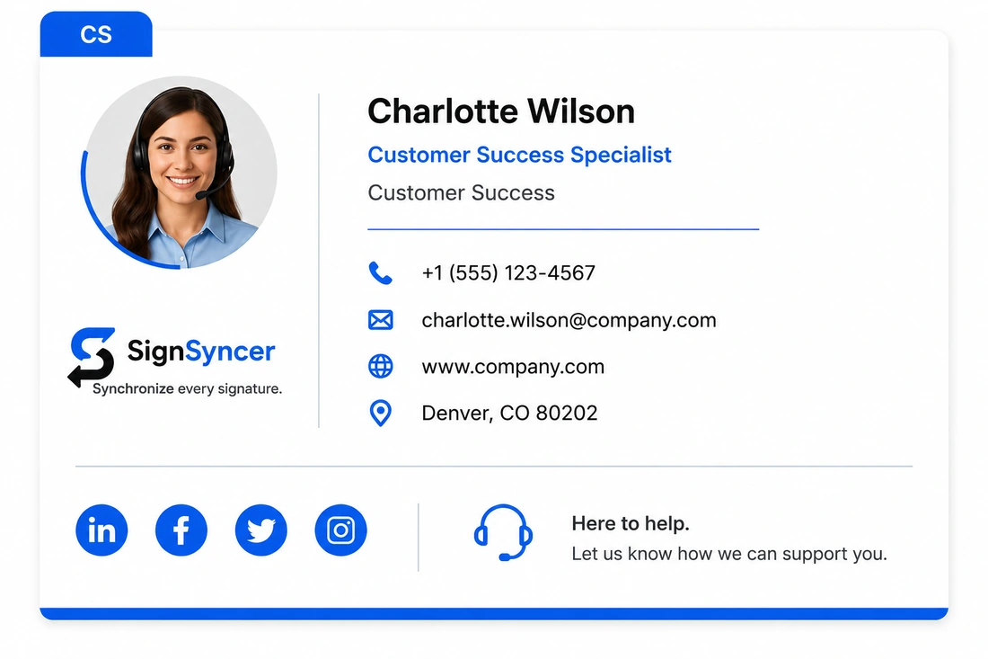 Customer Success email signature card for Charlotte Wilson