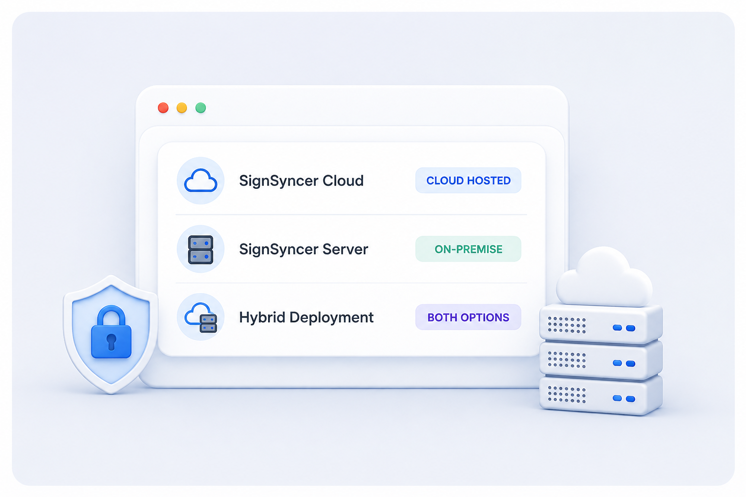SignSyncer deployment options: Cloud, Server, Hybrid